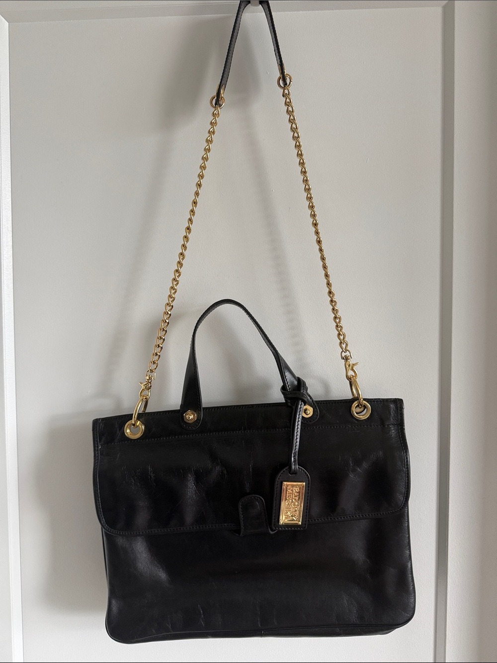 Badgley Mischka Black Leather Chain-Handle Tote Bag
